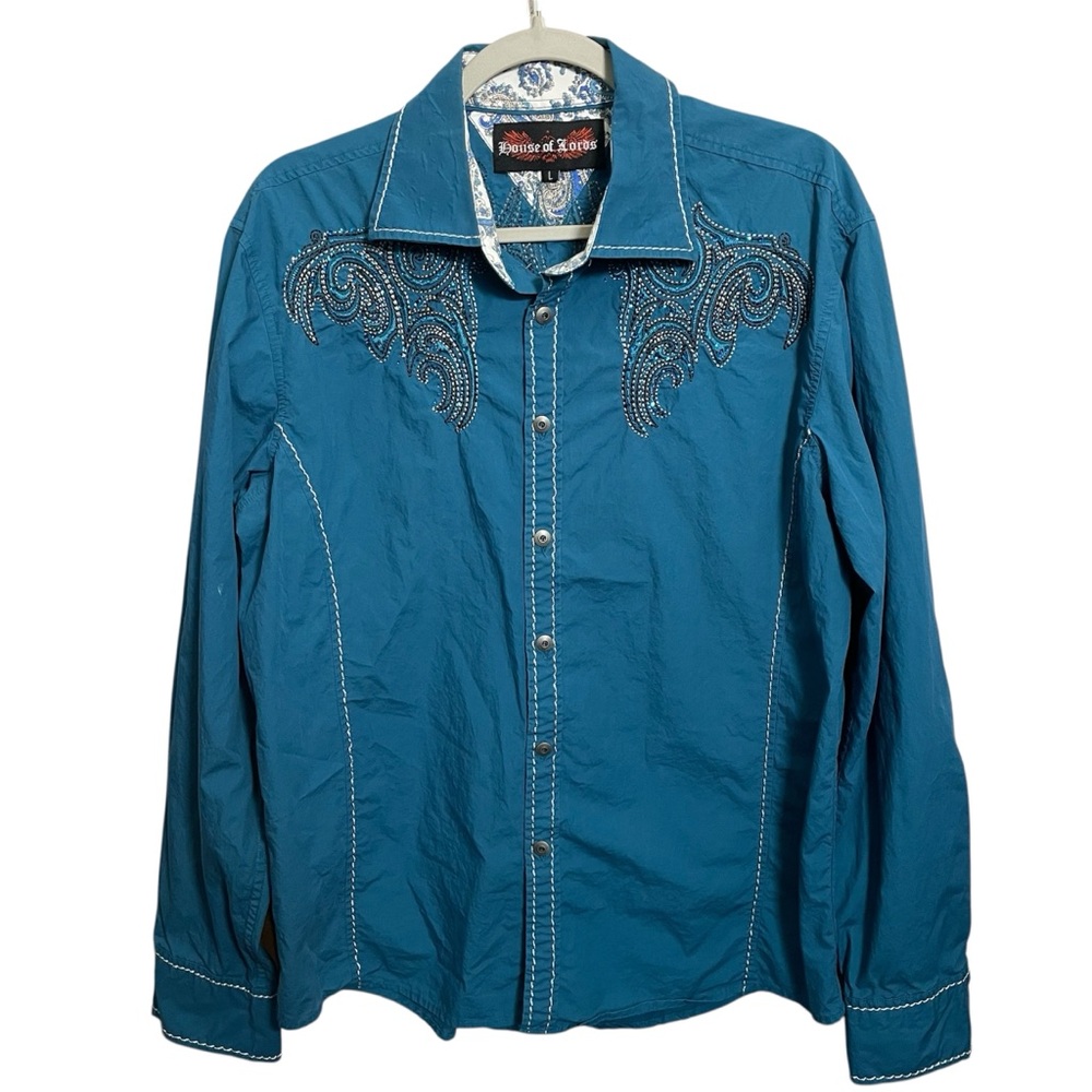 House of Lords Y2K embellished button down shirt men’s large